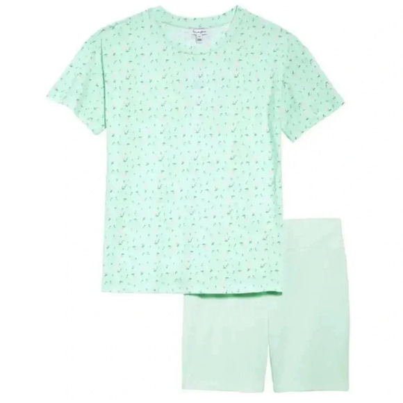 Love Fire Mint Ditsy Floral Print Oversized Tee & Biker Shorts Set M - Picture 1 of 4